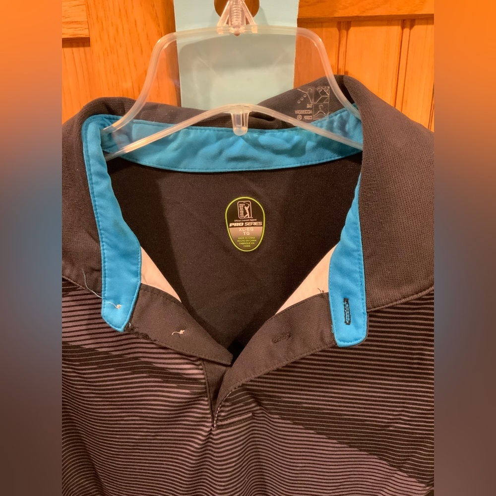 PGA Tour Black and Blue Men's Polo Shirt - Picture 2 of 3